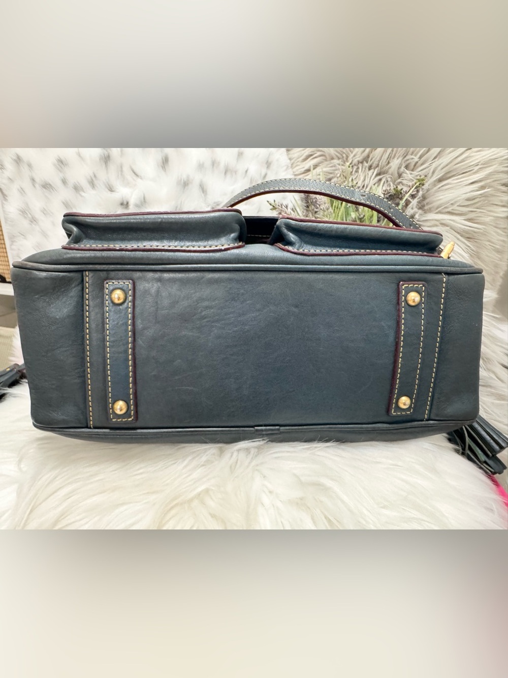 Dooney & Bourke Blue Leather Satchel Messenger Shoulder Bag - Picture 5 of 14